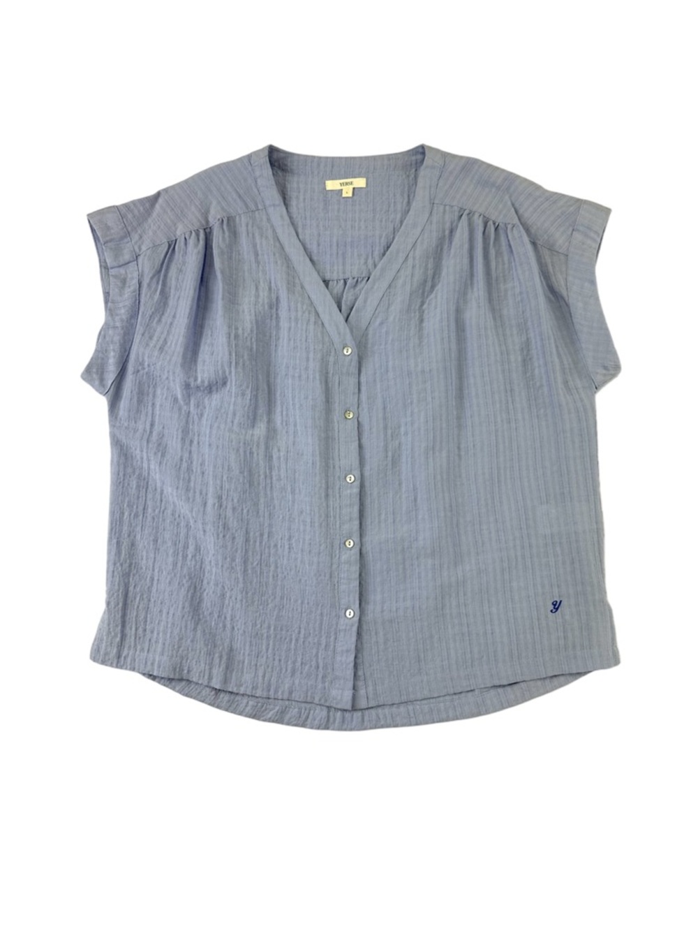 Yerse Periwinkle Blue Button Front Top Large Minimalist Textured Summer Style